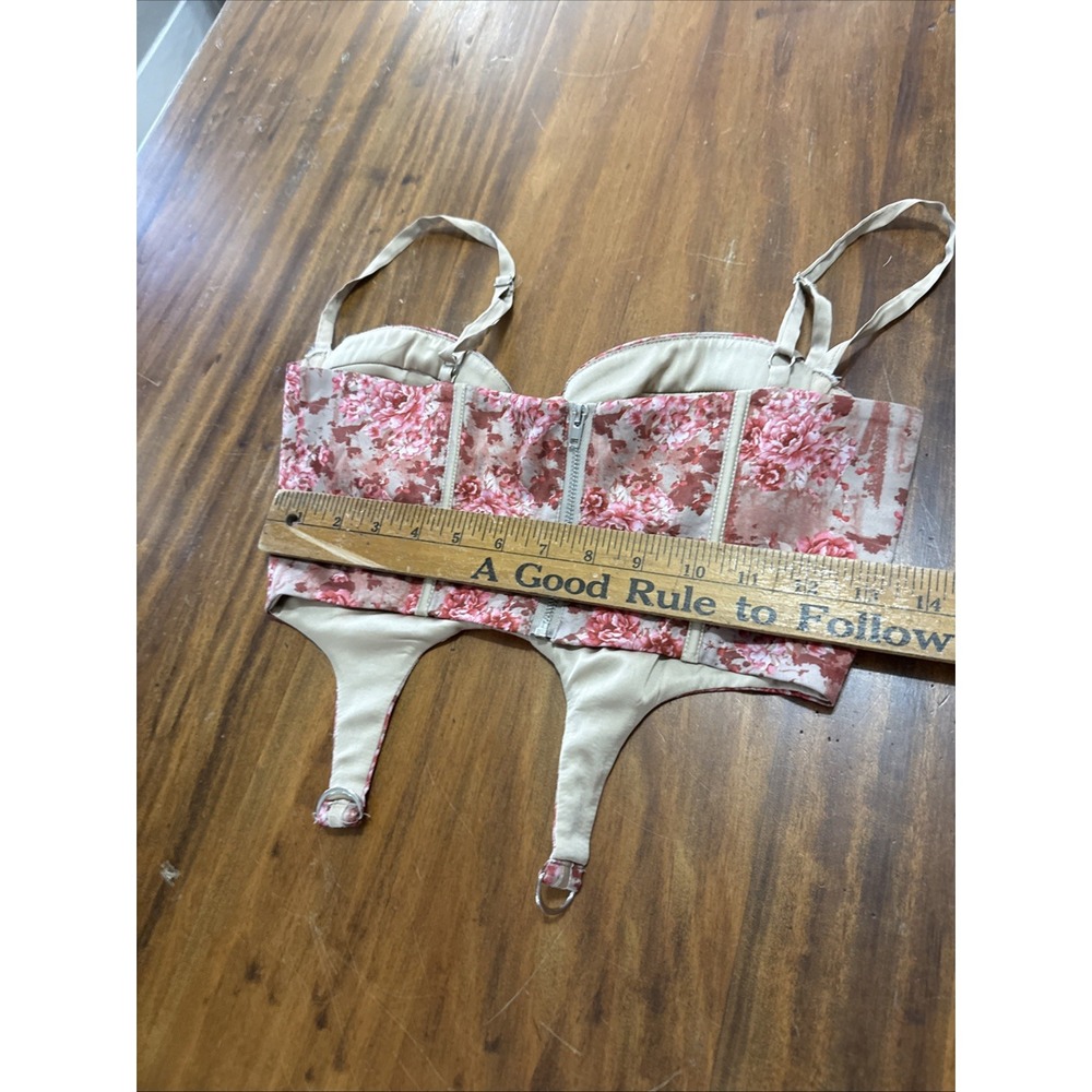 Oh Polly Cropped Strappy Corset Top Womens Size 2 US Pink Floral - Picture 6 of 7
